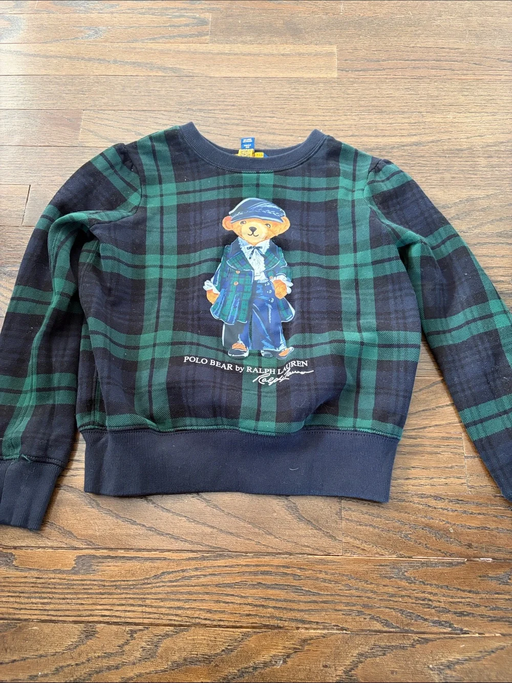 Polo by Ralph Lauren Green & Navy Plaid Polo Bear Crewneck girls size 8-10
